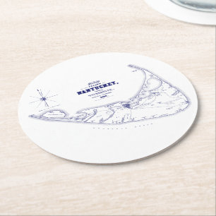 Dessous-de-verre Rond En Papier Nantucket Island MA Carte Vintage Marine Blue