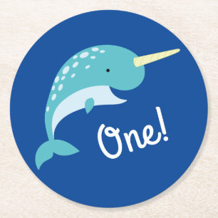 Dessous-de-verre Rond En Papier Narwhals Ocean Fête d'anniversaire pour enfants