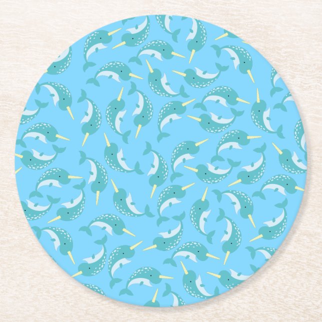 Dessous-de-verre Rond En Papier Narwhals Ocean Fête d'anniversaire pour enfants (Devant)