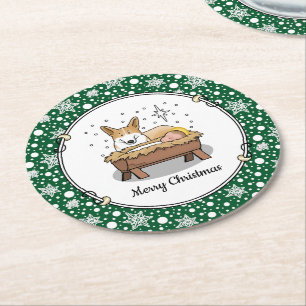 Dessous-de-verre Rond En Papier Nativité de Noël Pembroke Welsh Corgi (rouge1) Amu