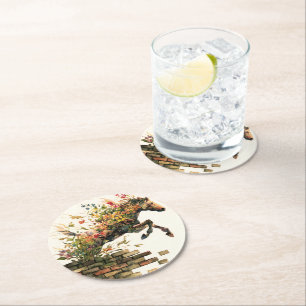Dessous-de-verre Rond En Papier Nature Botanique Cheval Floral Jumping