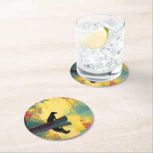 Dessous-de-verre Rond En Papier Nature Minimaliste Canot Labrador Noir