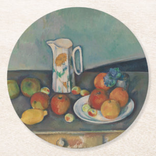 Dessous-de-verre Rond En Papier Nature morte, pichet de lait et fruits sur une tab