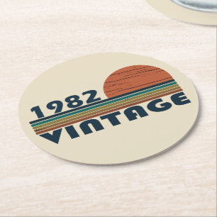 Dessous-de-verre Rond En Papier Né en 1982 cadeau d'anniversaire vintage