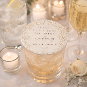 Dessous-de-verre Rond En Papier Ne prenez pas mon verre, je danse Mariage baroque