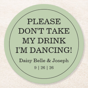 Dessous-de-verre Rond En Papier N'enlevez Pas Mon Verre Mariage Solid Sage Vert
