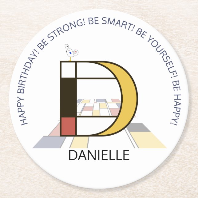 Dessous-de-verre Rond En Papier Neoplasticisme Art Cool Monogramme. Lettre D (Devant)