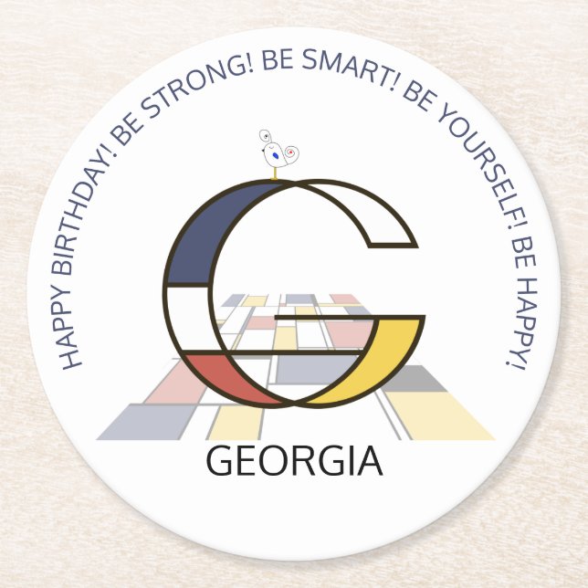 Dessous-de-verre Rond En Papier Néoplasticisme Art Monogramme Cool. Lettre G (Devant)