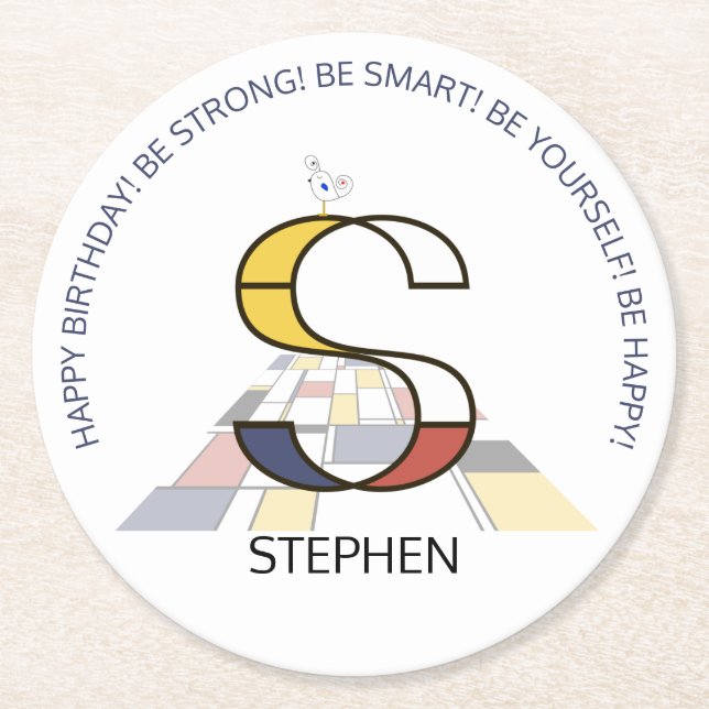 Dessous-de-verre Rond En Papier Néoplasticisme Art Monogramme Cool. Lettre S (Devant)