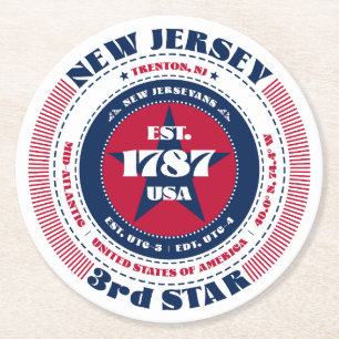 Dessous-de-verre Rond En Papier New Jersey Red White Blue Typographie Dessous de v