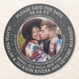 Dessous-de-verre Rond En Papier N'importe quel mariage de texte Enregistrer la dat