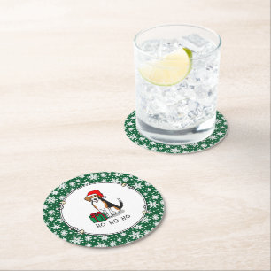 Dessous-de-verre Rond En Papier Noël Beagle de chapeau de Noël (tri couleur 3) Chi