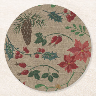 Dessous-de-verre Rond En Papier Noël Botanique Traditionnel
