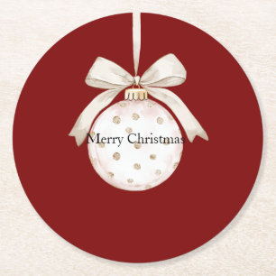 Dessous-de-verre Rond En Papier Noel de l'ornement de la corneille de crèmes rouge