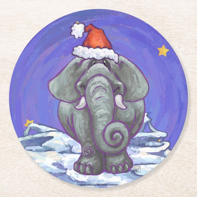 Dessous-de-verre Rond En Papier Noël des éléphants (Devant)