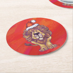 Dessous-de-verre Rond En Papier Noël du lion en rouge