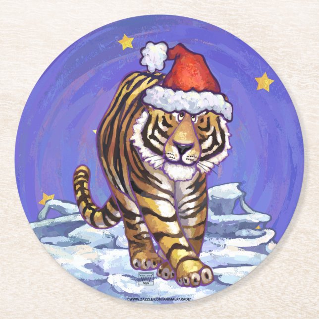 Dessous-de-verre Rond En Papier Noël du tigre (Devant)