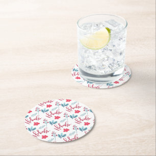 Dessous-de-verre Rond En Papier Noël Floral Ho Ho Ho Holiday Dessous de verre en p
