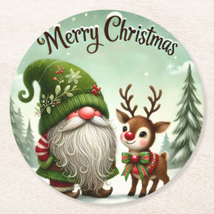 Dessous-de-verre Rond En Papier Noël Gnome d'hiver mignon