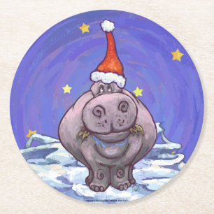 Dessous-de-verre Rond En Papier Noël Hippopotame