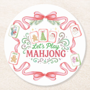 Dessous-de-verre Rond En Papier Noël Mahjong   Monogramme