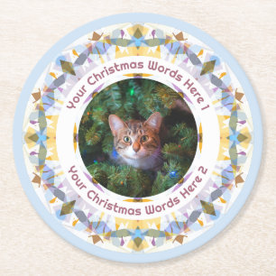 Dessous-de-verre Rond En Papier Noël personnalisé bleu jaune Famille Photo Fête