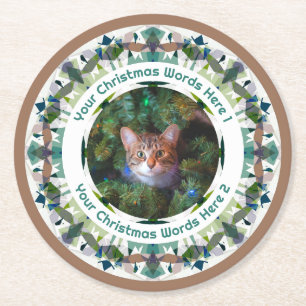 Dessous-de-verre Rond En Papier Noël personnalisé vert marron famille photo fête