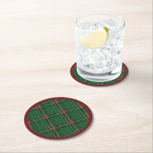 Dessous-de-verre Rond En Papier Noël Plaid Green, Rouge