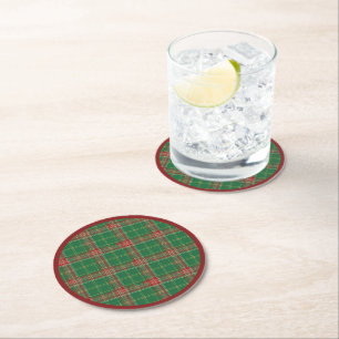 Dessous-de-verre Rond En Papier Noël Plaid Vert, Rouge avec Or