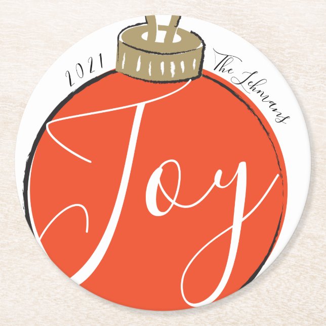 Dessous-de-verre Rond En Papier Noël rouge rétro (Devant)