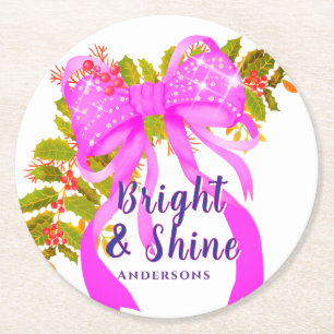 Dessous-de-verre Rond En Papier Noël Ruban Rose Brillante