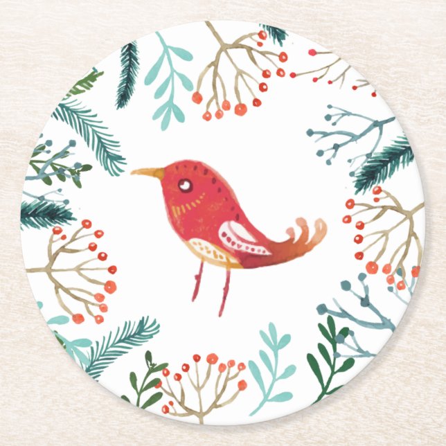 Dessous-de-verre Rond En Papier Noël rustique naturel (Devant)