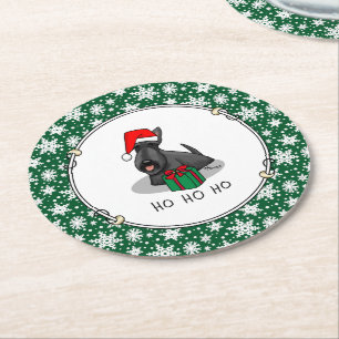 Dessous-de-verre Rond En Papier Noël Santa Hat Scottish Terrier (noir) mignonne