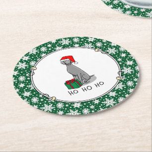 Dessous-de-verre Rond En Papier Noël Santa Hat Weimaraner Chien (gris 1) mignon