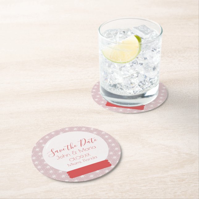 Dessous-de-verre Rond En Papier Noël Snowglobe Snowflakes Sauvez la date ronde (En situation)