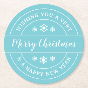 Dessous-de-verre Rond En Papier Noël Souhaite Snowflakes Typographie bleue