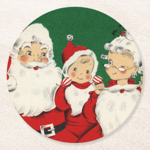 Dessous-de-verre Rond En Papier Noël vintage de famille de Père Noël