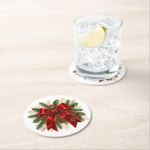 Nœud de Noël Rouge Élégant avec Houx et Pommes de