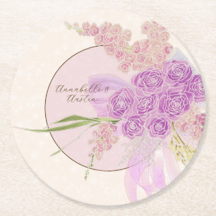 Dessous-de-verre Rond En Papier Nœud et bouquet ombré rose poussiéreuse vintage