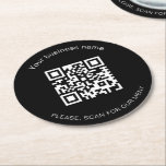 Dessous-de-verre Rond En Papier Noir blanc bar restaurant menu qr code<br><div class="desc">Un arrière - plan noir élégant et classique. Personnalisez et ajoutez votre nom d'entreprise,  votre propre code qr et un texte. Texte blanc.</div>