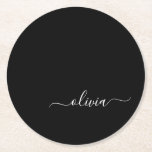 Dessous-de-verre Rond En Papier Noir Blanc Moderne Minimaliste Élégant Monogramme<br><div class="desc">Découvrez notre collection minimaliste moderne de monogrammes noirs et blancs : Faites preuve de simplicité et de sophistication grâce à nos designs minimalistes, conçus pour élever votre style sans effort. Réalisée avec un oeil attentif pour l'esthétique moderne, cette collection présente des motifs noirs et blancs épurés accentués par des monogrammes...</div>