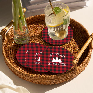 Dessous-de-verre Rond En Papier Nom de famille du cabine Red Buffalo Plaid