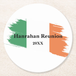 Dessous-de-verre Rond En Papier Nom de famille irlandais Drapeau personnalisé Coul