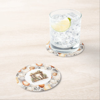 Dessous-de-verre Rond En Papier Nom de famille vintage Russe Beige Pâques