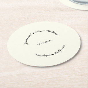 Dessous-de-verre Rond En Papier Nom de la Personnaliser, date mariage d'ivoire noi
