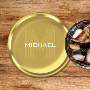 Dessous-de-verre Rond En Papier Nom de la pièce d'or Monogramme initial