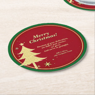 Dessous-de-verre Rond En Papier Nom de l'entreprise Message Rouge, Arbre de Noël O