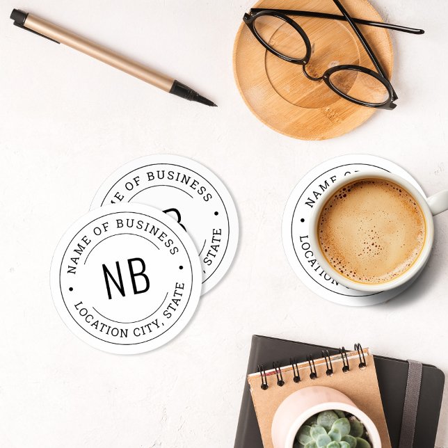 Dessous-de-verre Rond En Papier Nom de l'entreprise moderne White Custom (Créateur téléchargé)