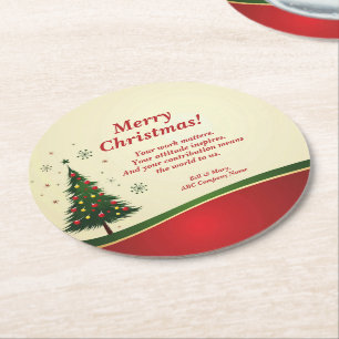 Dessous-de-verre Rond En Papier Nom de l'entreprise ou du groupe Message Noël