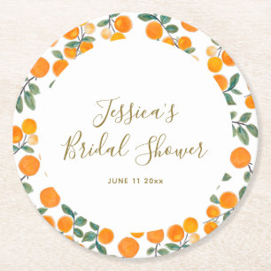 Dessous-de-verre Rond En Papier Nom de mariage écriture Orange Citrus Border Showe